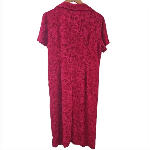 M.H.M. Melissa Harper Button Front Midi Dress Sz 12 Raspberry Red Floral - Picture 2 of 10